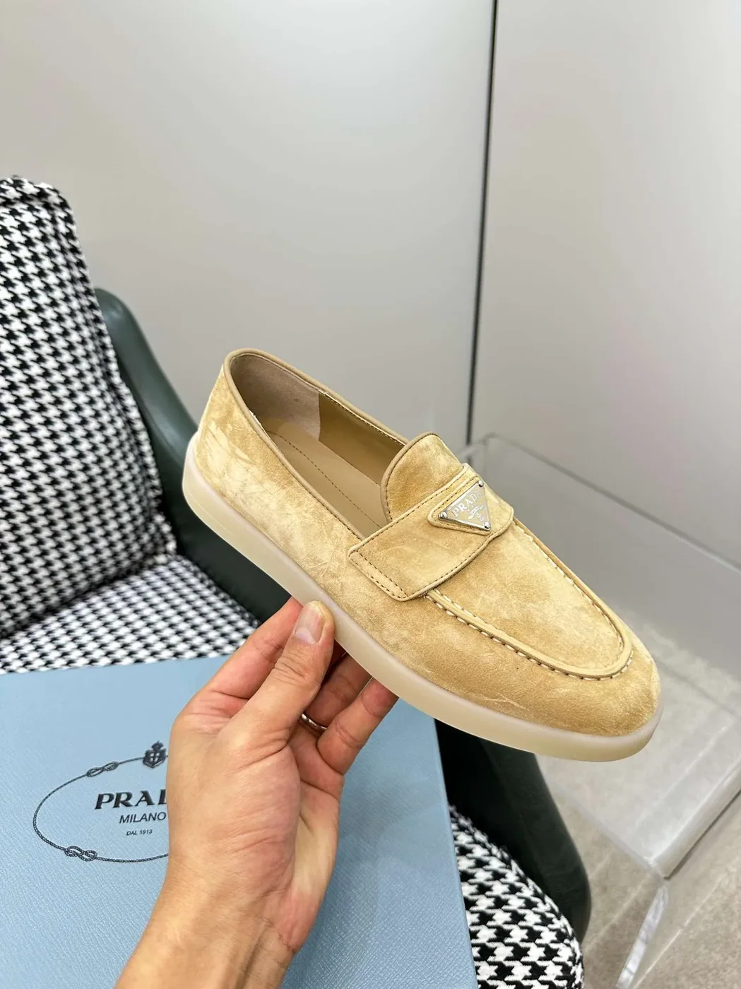 Prada Brushed Loafers Beige