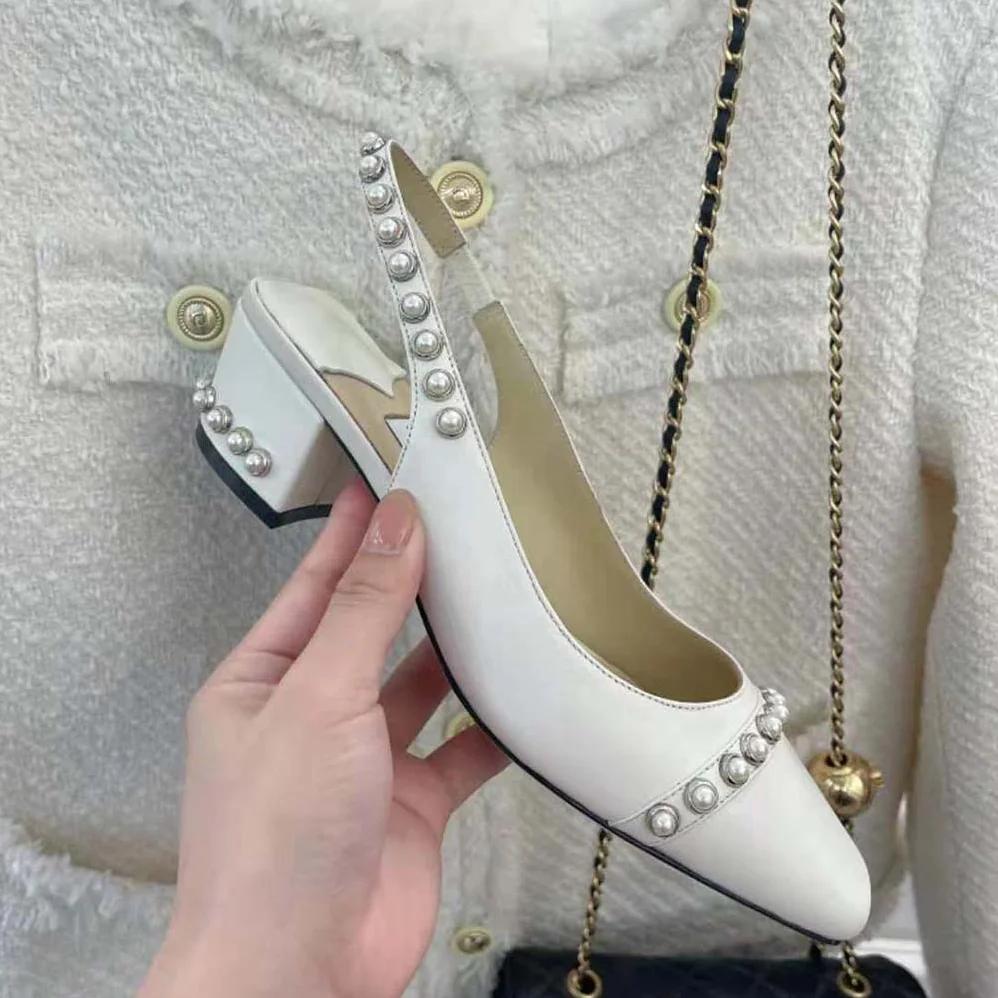 Jimmy Choo Hya 45 Latte Nappa Slingbacks with Pearl Studs for Women