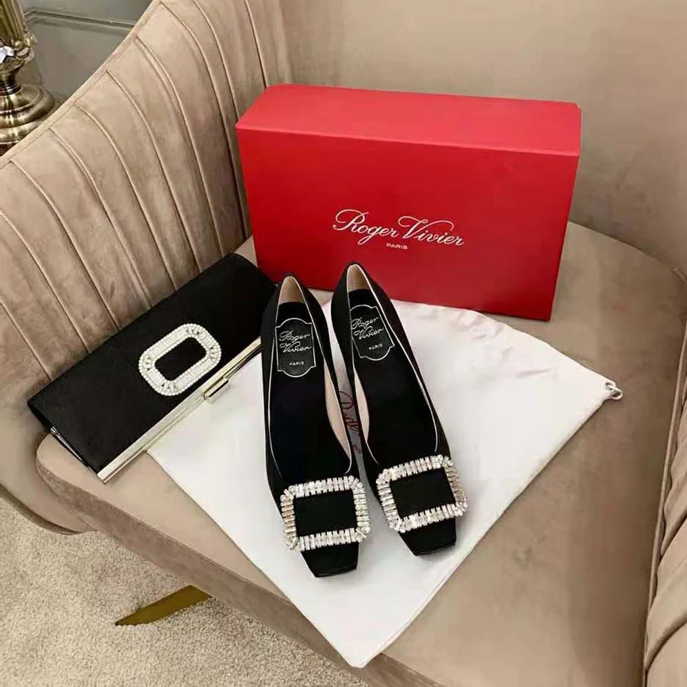 Roger Vivier Trompette Crystal Buckle Pumps in Satin for Women