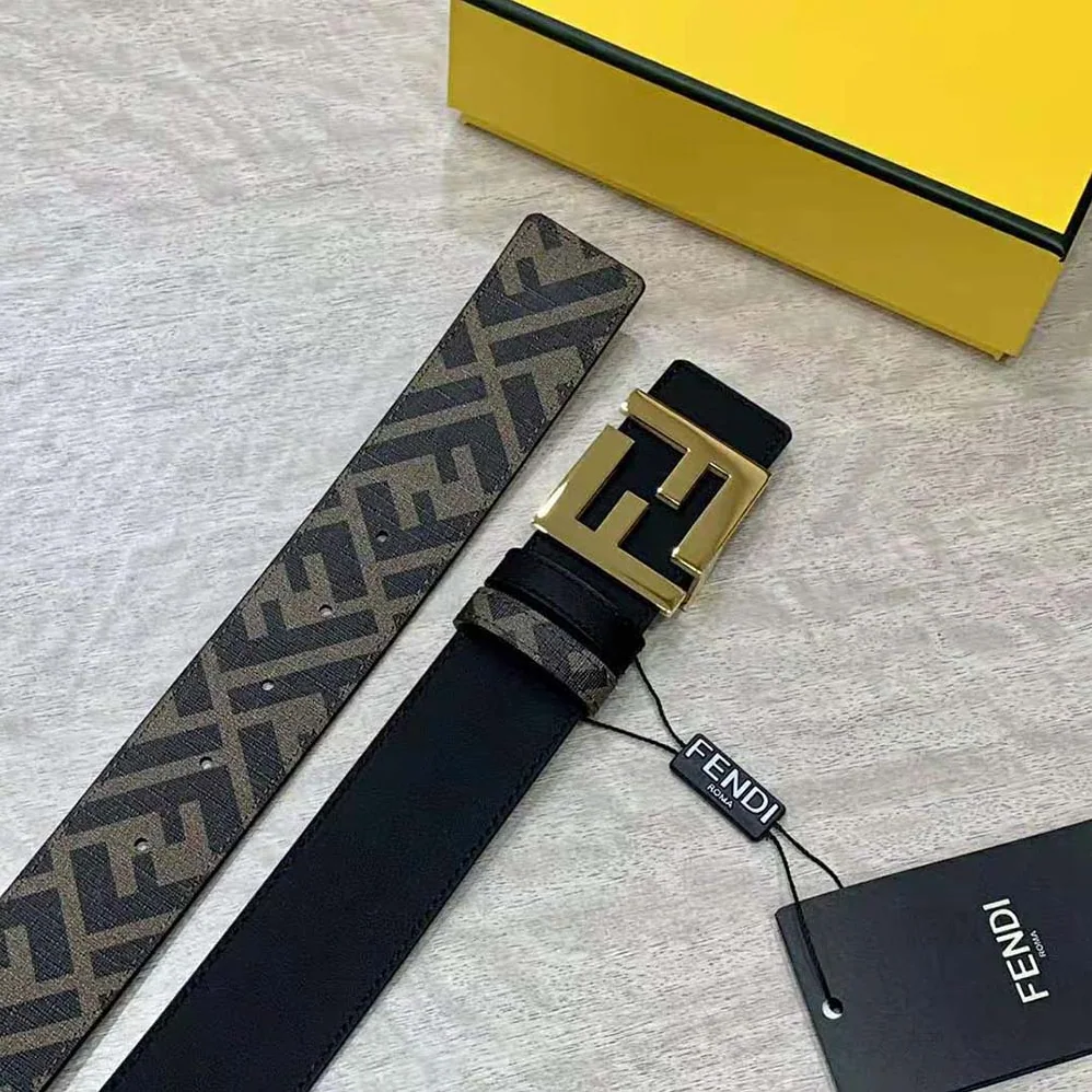 Fendi FF Rounded Belt Black Leather Reversible for Men in Gold