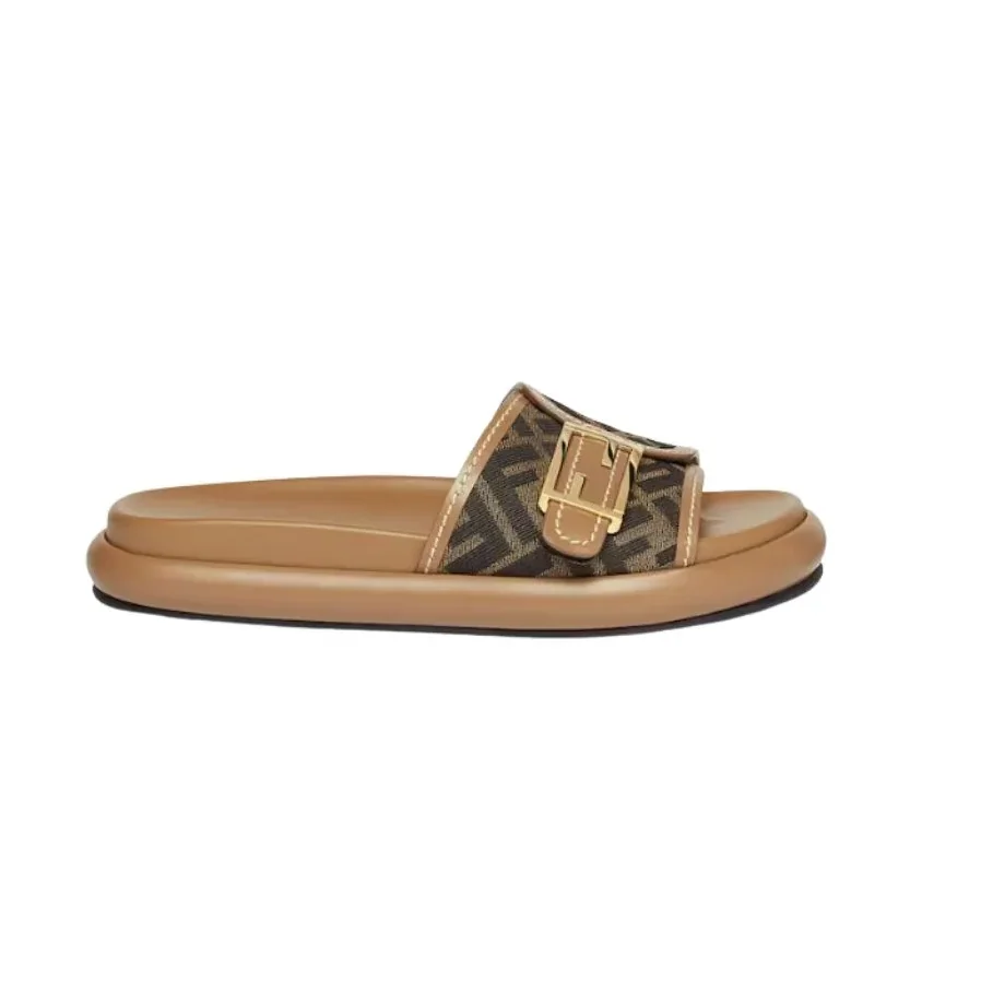 Fendi Feel Brown Fabric Slides - 8X8404AJZFF1ICN
