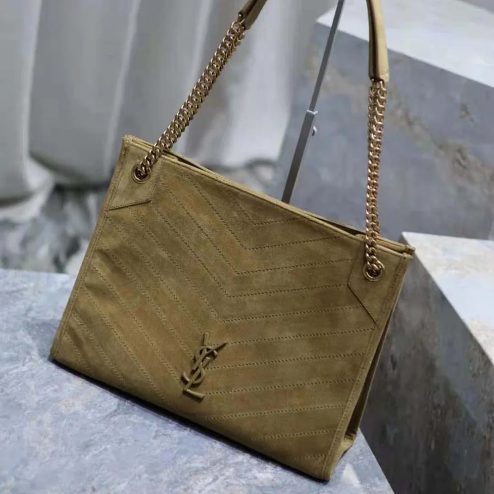 Saint Laurent YSL Niki Medium Shopping Bag in Suede for Women in Green Saint Laurent YSL Niki Medium Shopping Bag in Suede for Women in Green