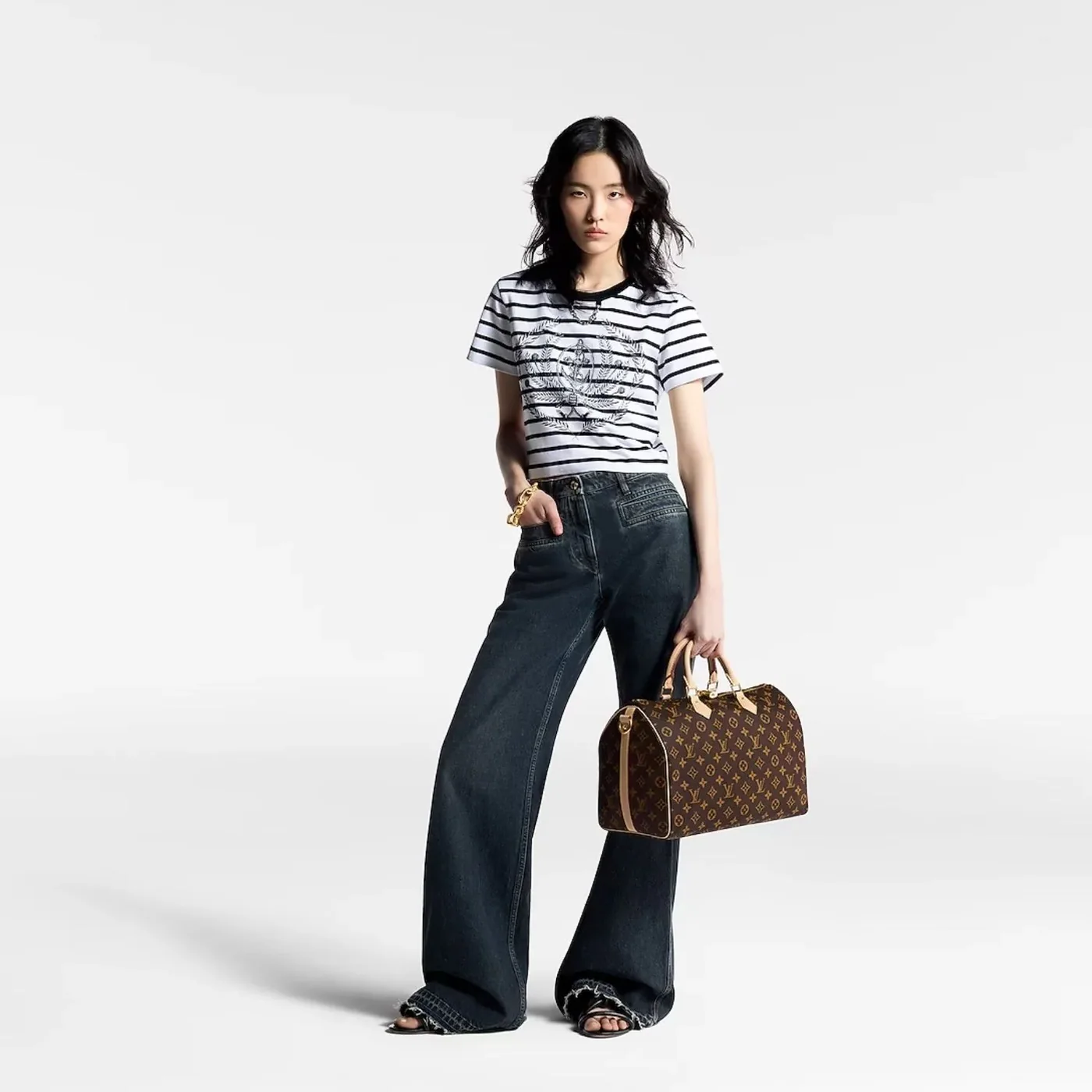 Louis Vuitton Speedy Bandouliere 35 Top Handle Bag in Brown Gold Hardware