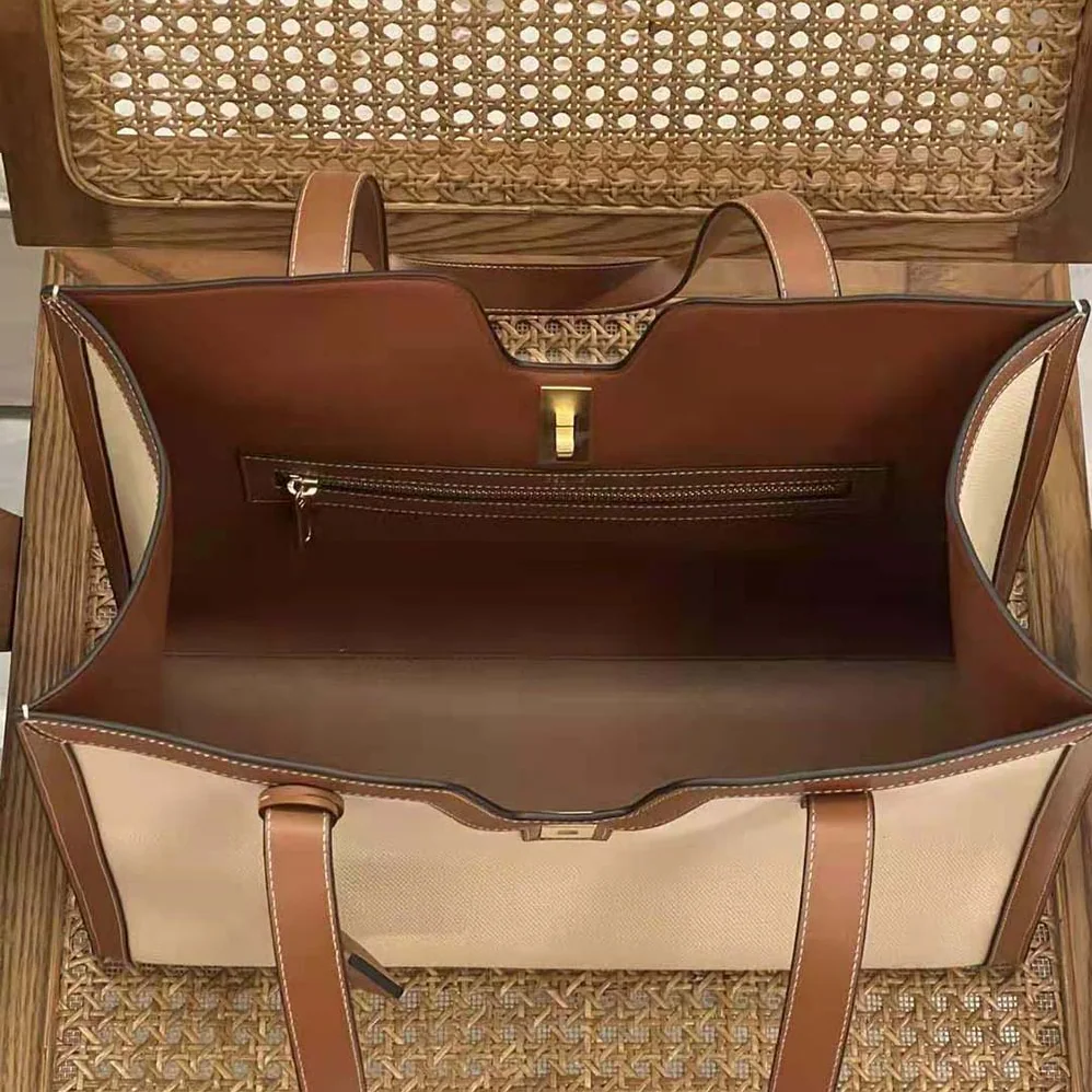 Celine Cabas 16 in Textile and Calfskin for Women in Beige Celine Cabas 16 in Textile and Calfskin for Women in Beige