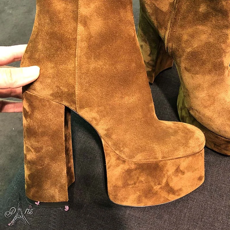 Saint Laurent YSL Shoes Billy Platform Bootie in Suede 14cm Heel for Women in Brown Saint Laurent YSL Shoes Billy Platform Bootie in Suede 14cm Heel for Women in Brown