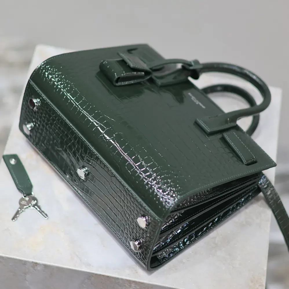 Saint Laurent YSL Sac De Jour in Crocodile Embossed Leather Nano for Women in Dark Green