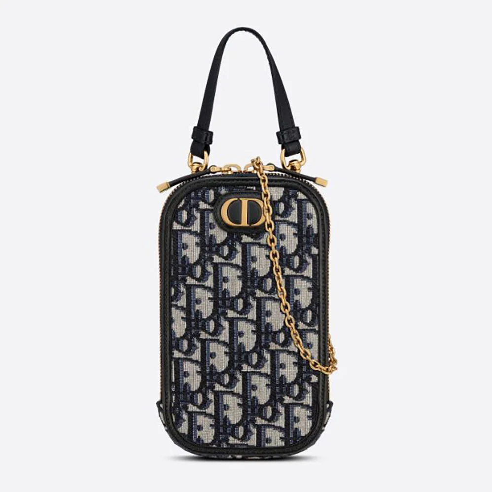 Dior 30 Montaigne Phone Holder Blue Dior Oblique Jacquard for Women Dior 30 Montaigne Phone Holder Blue Dior Oblique Jacquard for Women