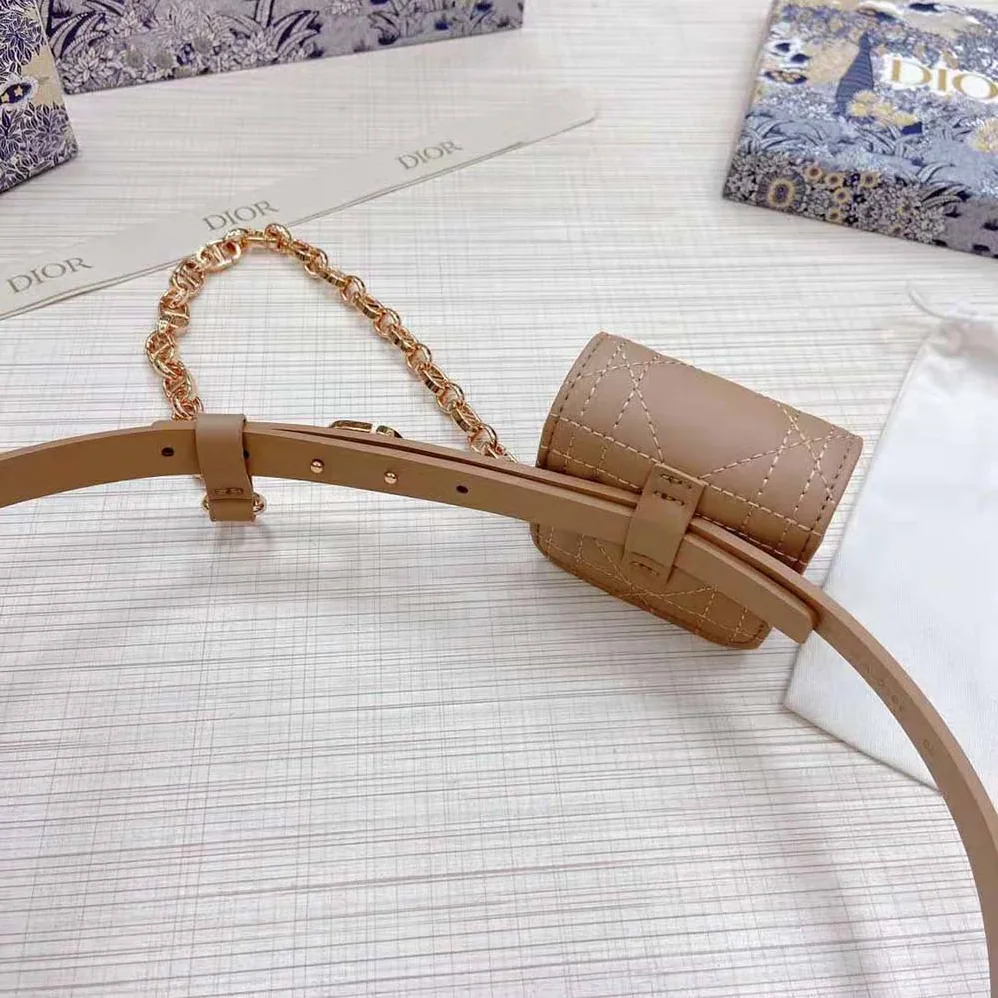 Dior Caro Belt with Removable Pouch Hazelnut Smooth Calfskin and Cannage Calfskin 15 MM for Women
