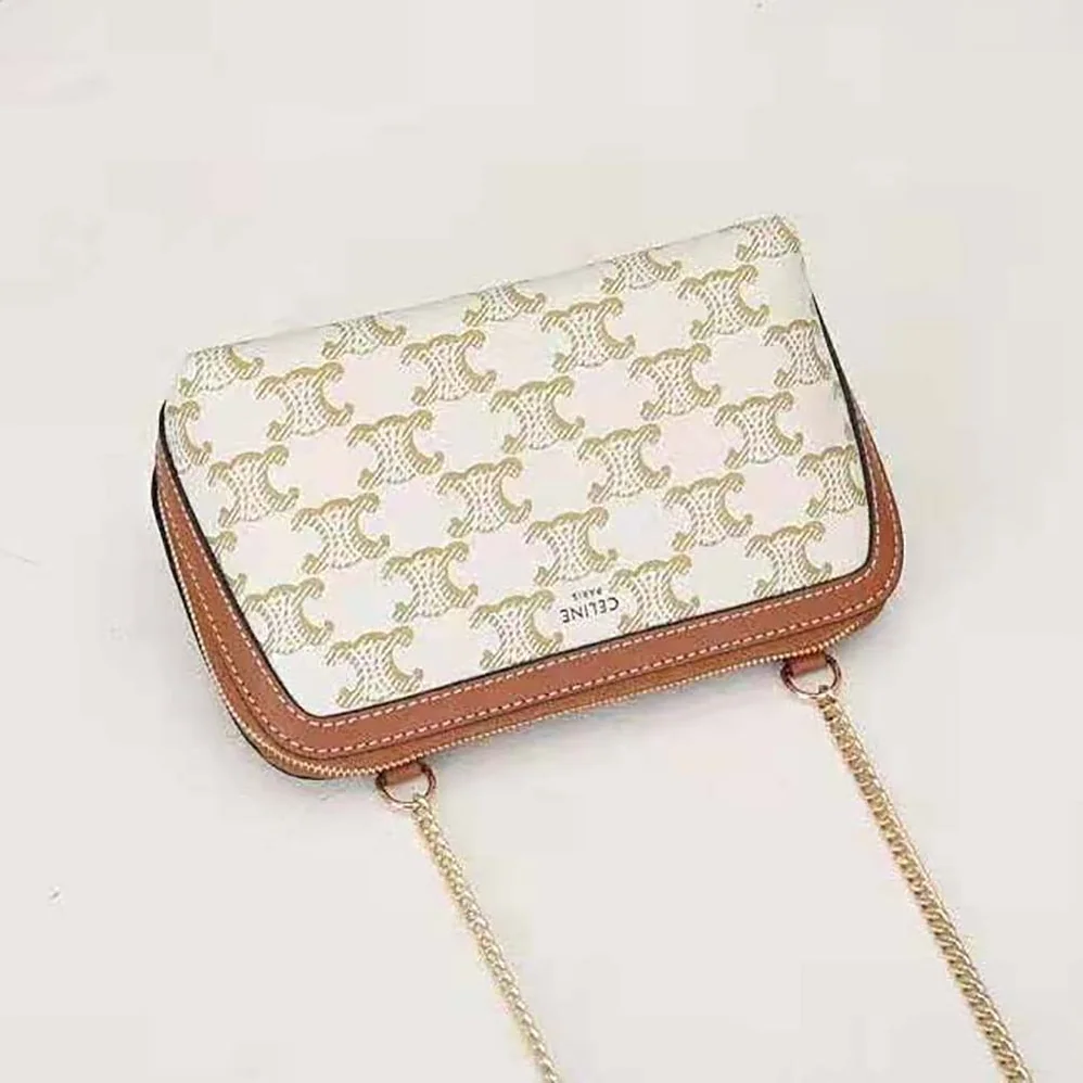Celine Clutch with Chain in Triomphe Canvas and Lambskin for Women Celine Clutch with Chain in Triomphe Canvas and Lambskin for Women