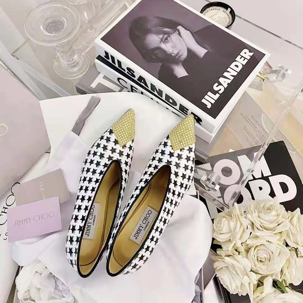 Jimmy Choo Nicole 90 Latte and Black Star Houndstooth Printed Wool Pumps for Women