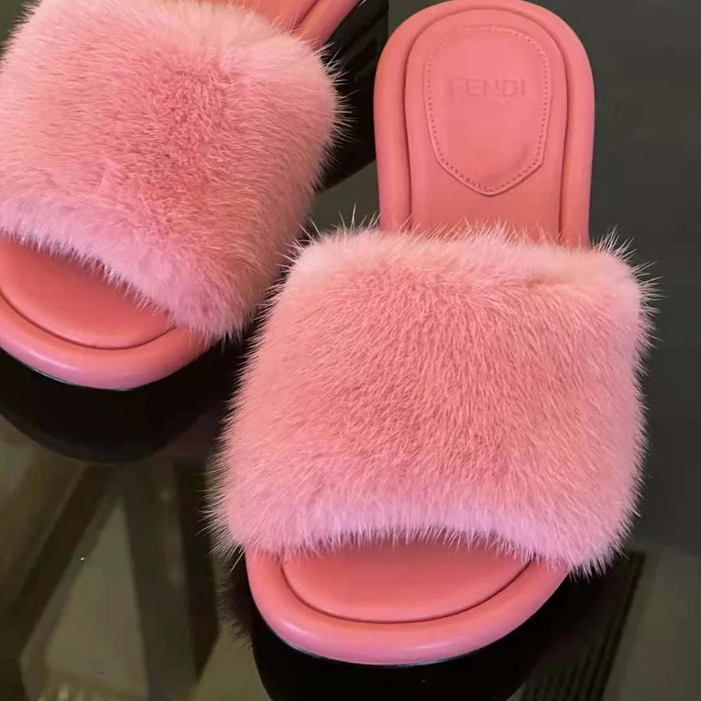 Fendi Baguette Pink Mink Slides for Women Fendi Baguette Pink Mink Slides for Women