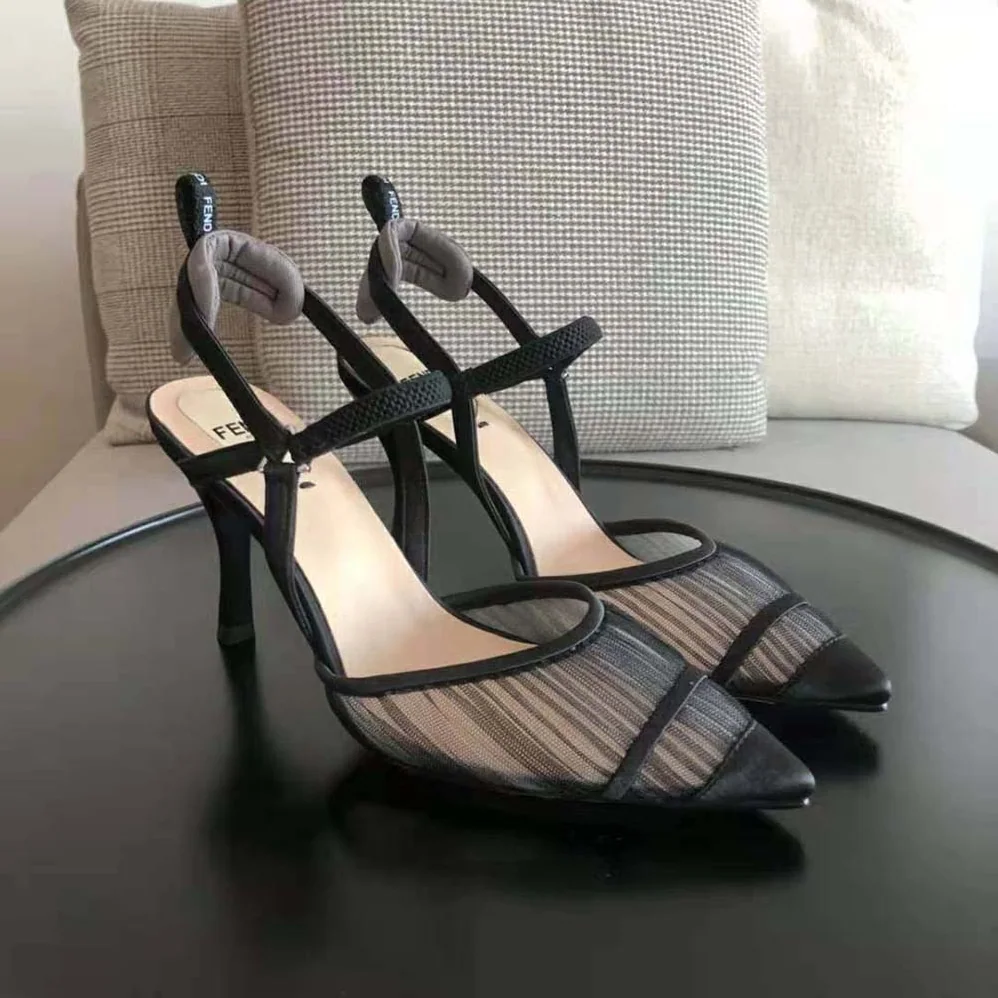 Fendi Colibri Lite Black Tulle and Satin High for Women in heeled Slingbacks Fendi Colibri Lite Black Tulle and Satin High for Women in heeled Slingbacks