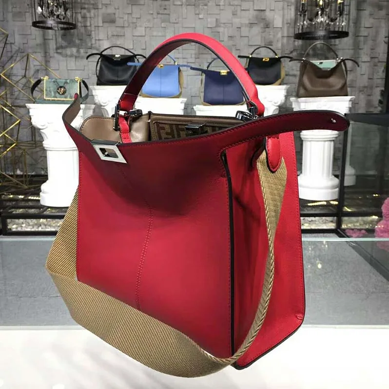 Fendi Peekaboo X-Lite Regular Leather Bag for Women in Red