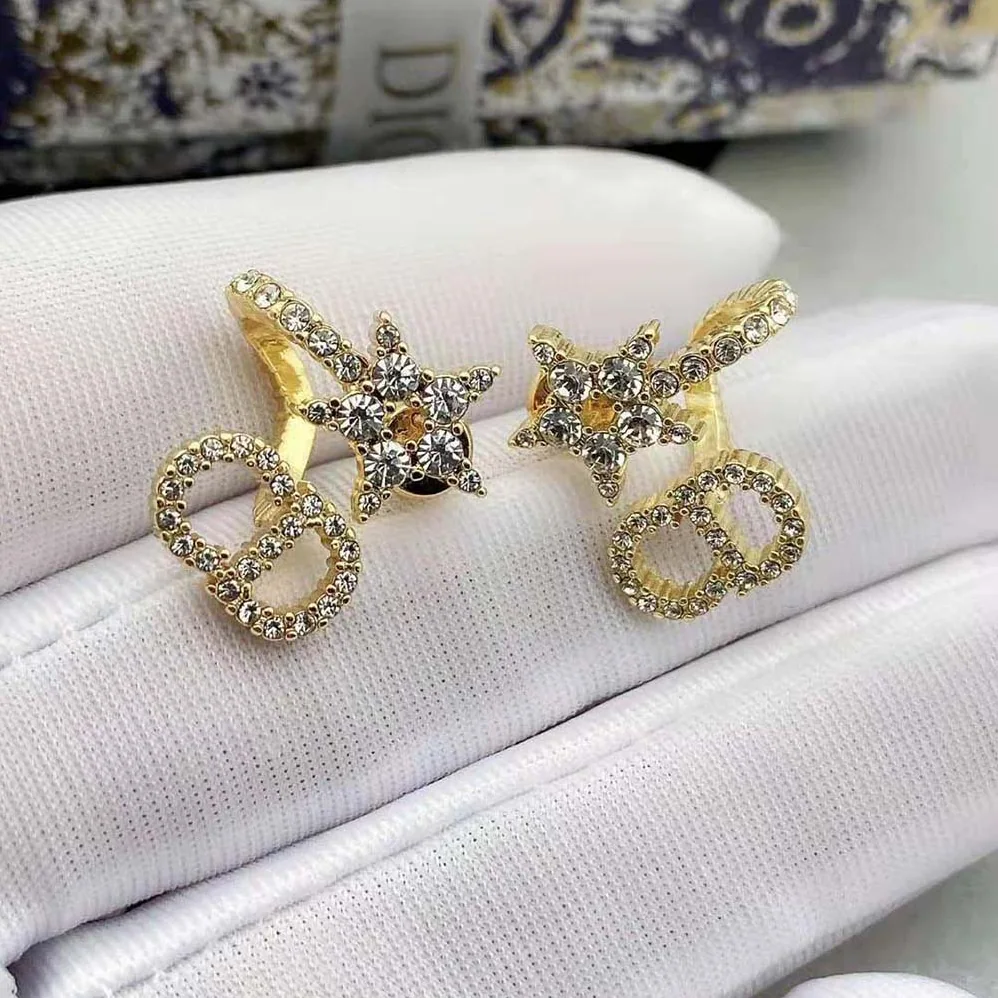 Dior Clair D Lune Earrings Gold-Finish Metal and White Crystals for Women