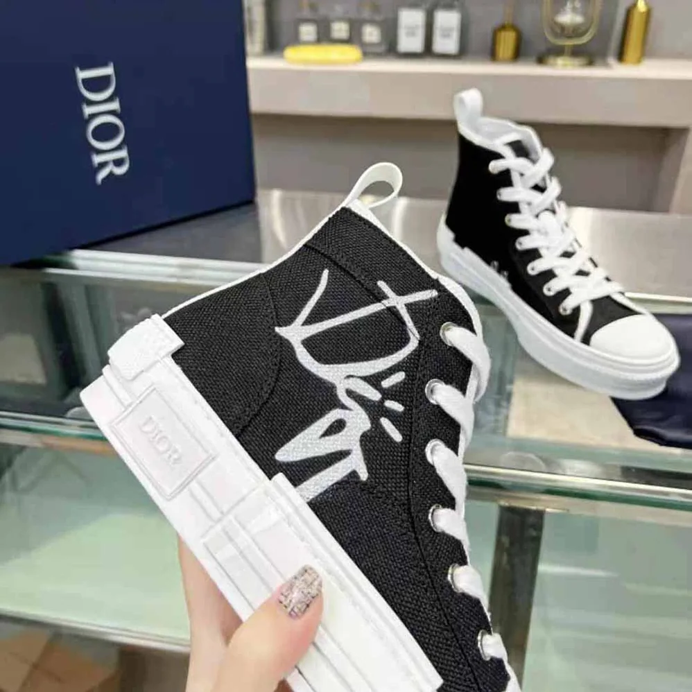 Dior B23 Cactus Jack Dior High-Top Sneaker Black and Cream Cotton Canvas for Men