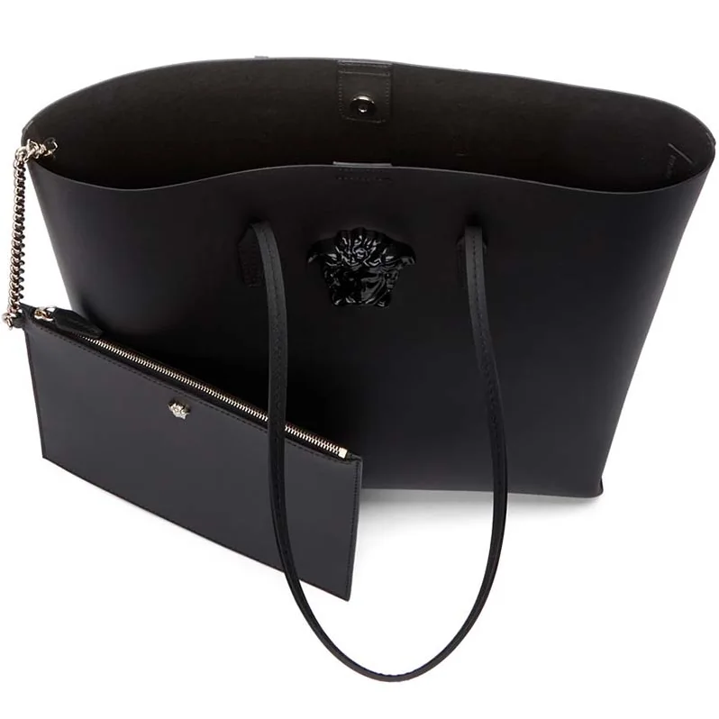 Versace Large Medusa Leather Tote Bag in Black