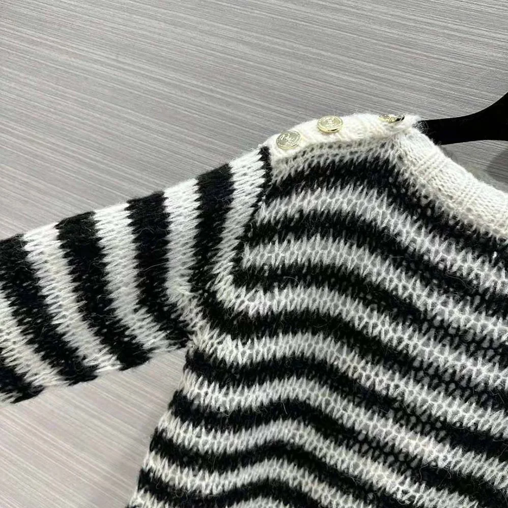Dior Marinière Sweater Navy Blue and Ecru Wool Cashmere and Silk Knit with D for Women in Stripes Motif