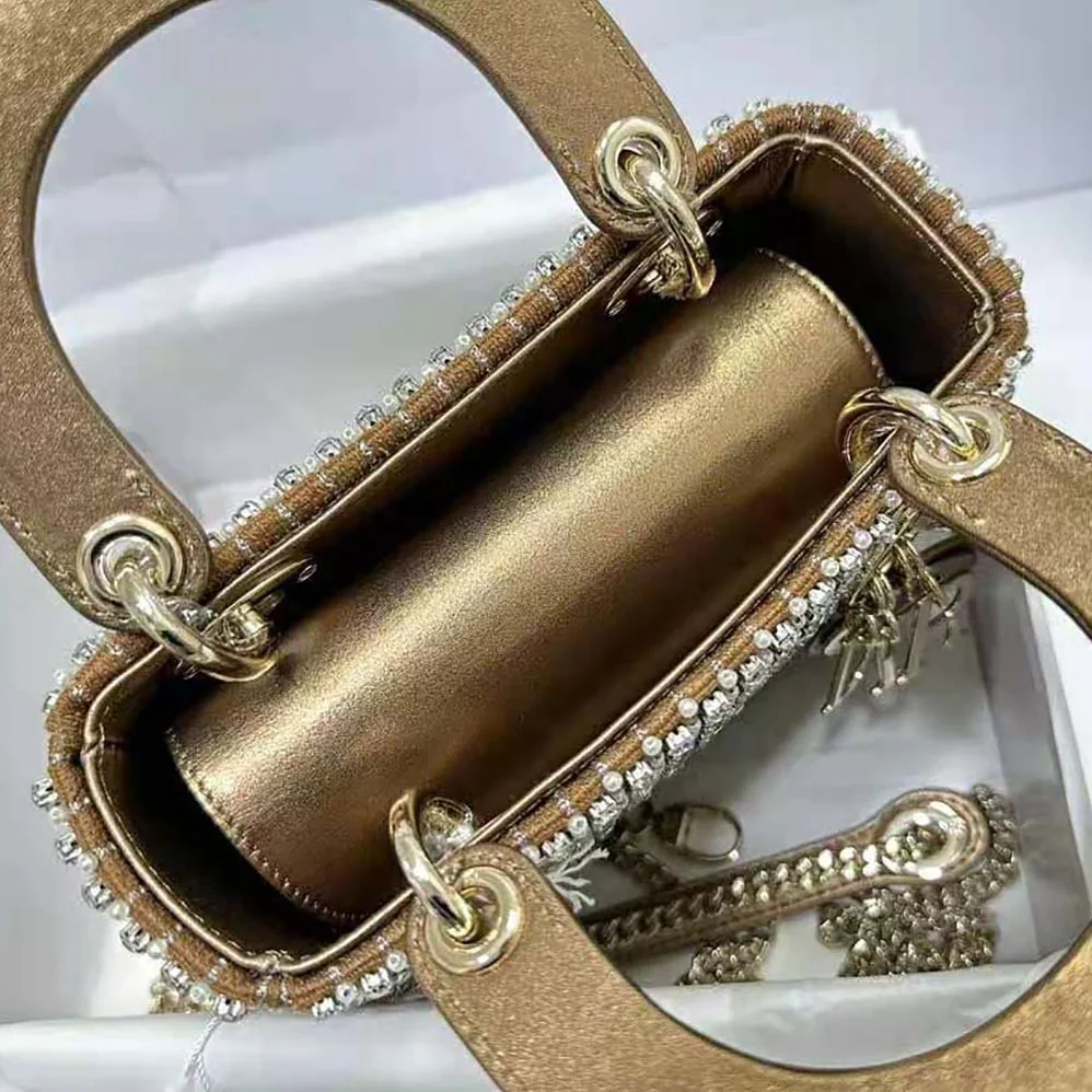 Dior Mini Lady Dior Bag Square-Pattern Embroidery Set with Strass and White Round Beads for Women Dior Mini Lady Dior Bag Square-Pattern Embroidery Set with Strass and White Round Beads for Women