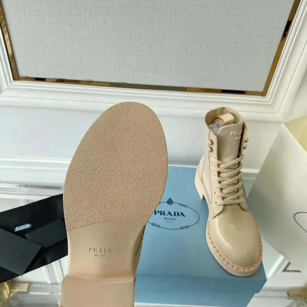 Prada Brushed-Leather and Re for Women in Nylon Boots