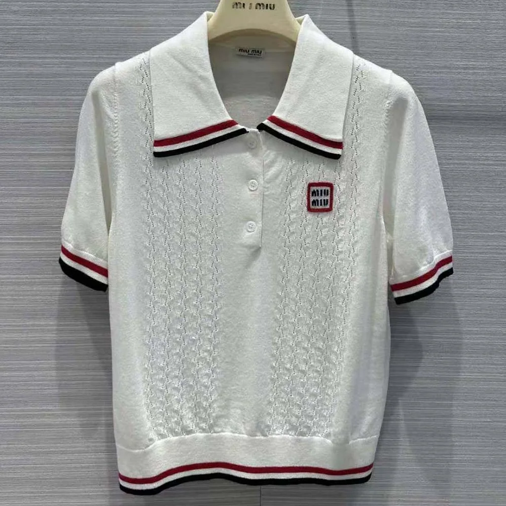 Miu Miu Cropped Silk and Cotton Polo Shirt for Women in White