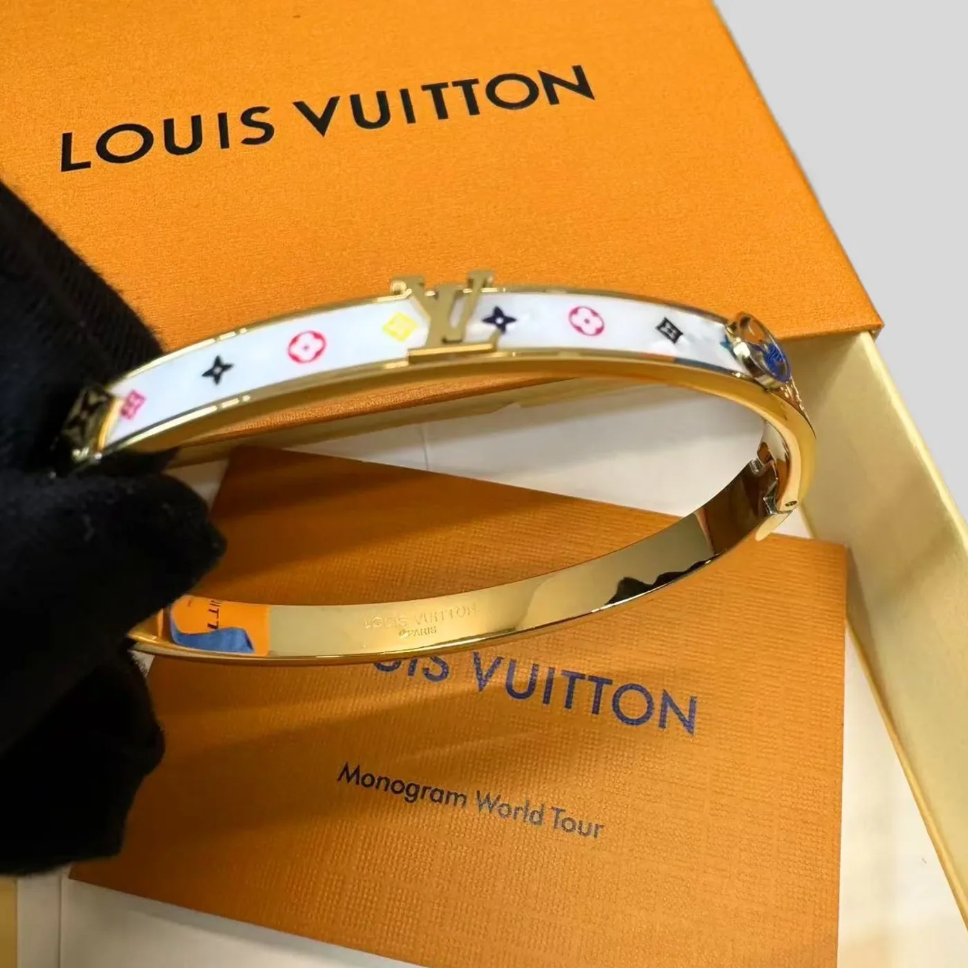 Louis Vuitton Monogram Cuff Bangle Gold Hardware