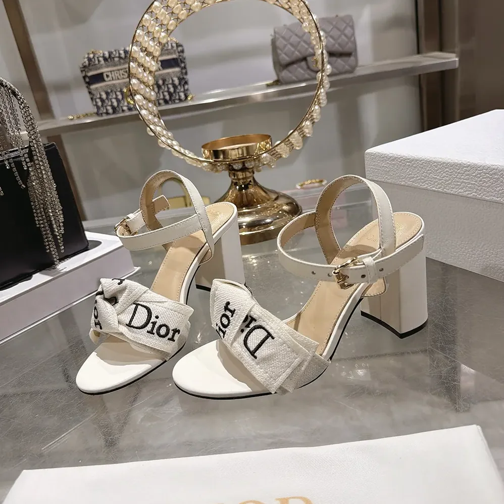 Dior J'Adior Heeled Sandal Embroidered Cotton and Trench Lambskin for Women Dior J'Adior Heeled Sandal Embroidered Cotton and Trench Lambskin for Women