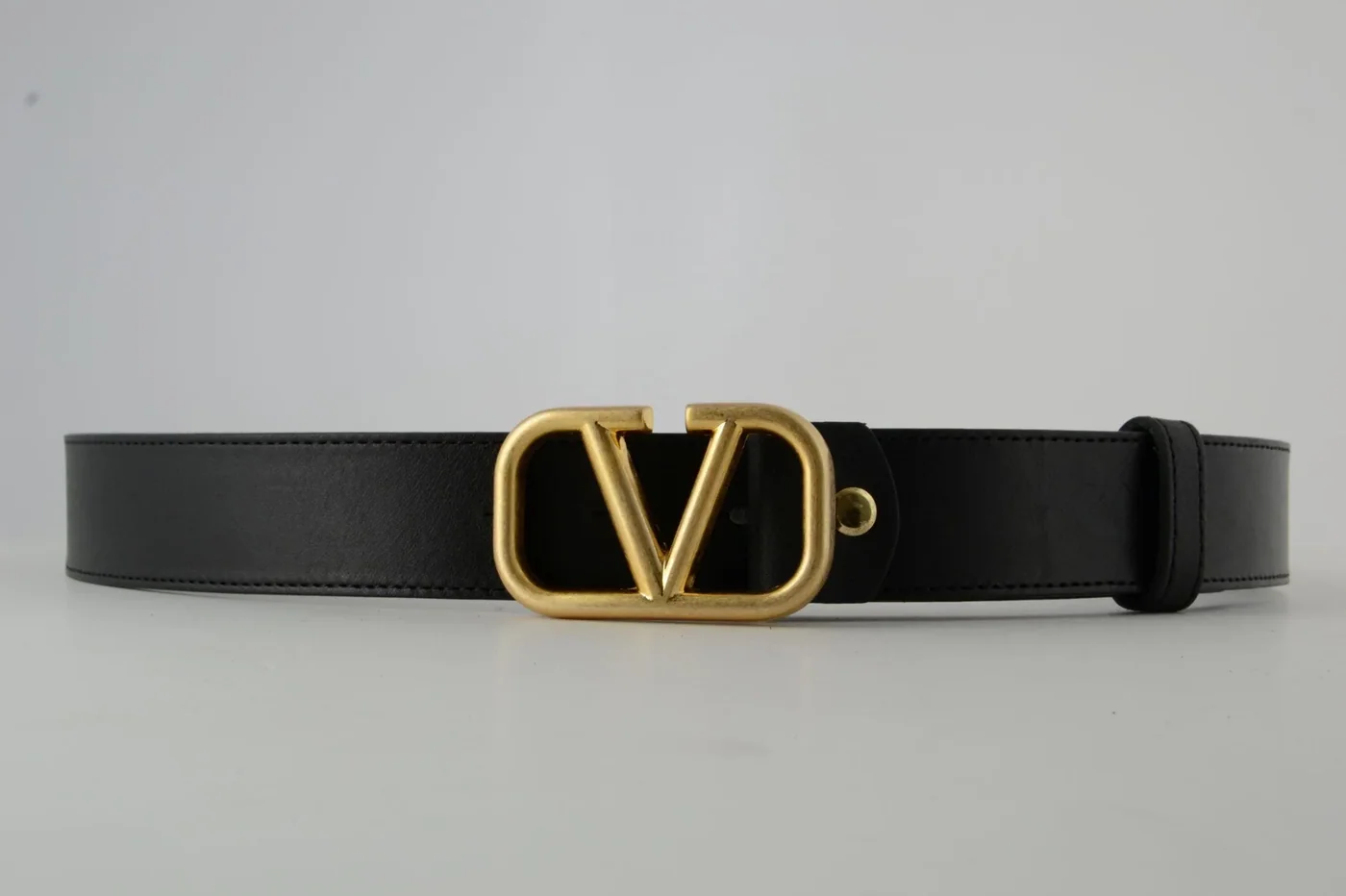 Black V Gold Buckle Leather Belt
