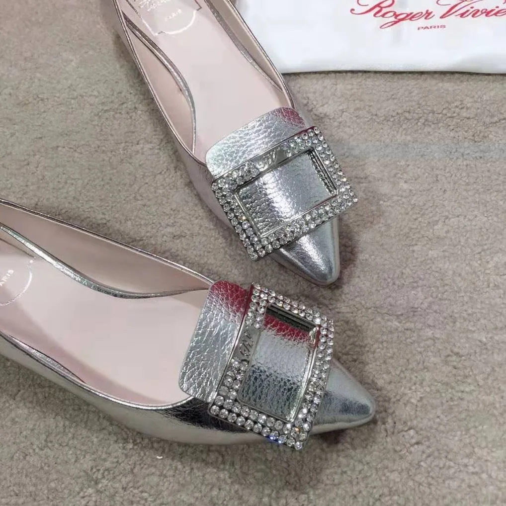 Roger Vivier Gommettine Strass Buckle Ballerinas for Women in Silver Roger Vivier Gommettine Strass Buckle Ballerinas for Women in Silver