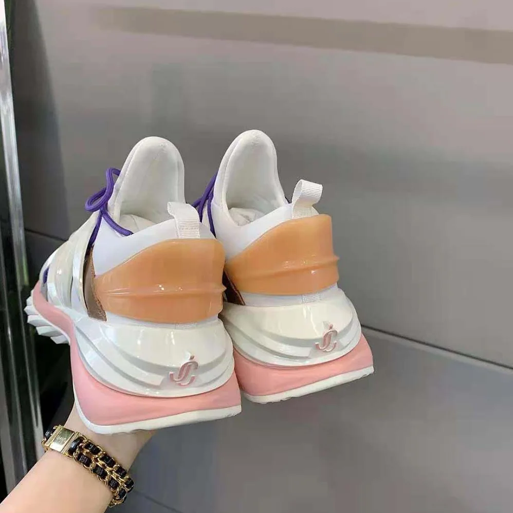 Jimmy Choo Cosmos/F White and Ballet Pink Leather and Neoprene Low for Women in Top Trainers