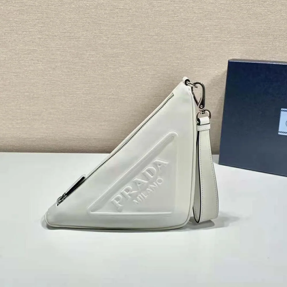 Prada Leather Triangle Leather Pouch for Women in White Prada Leather Triangle Leather Pouch for Women in White