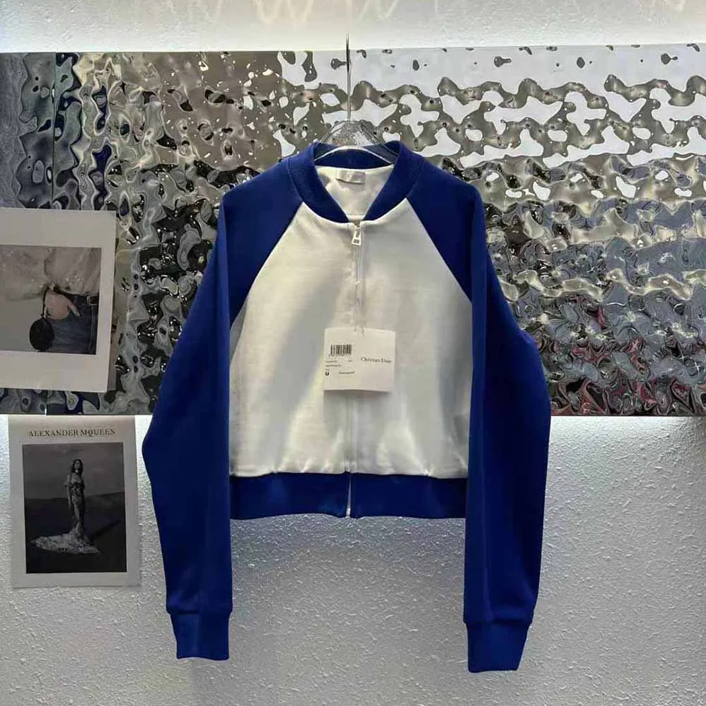 Dior Vibe Bomber Jacket Fluorescent Blue and White Technical Cashmere Jacquard for Women