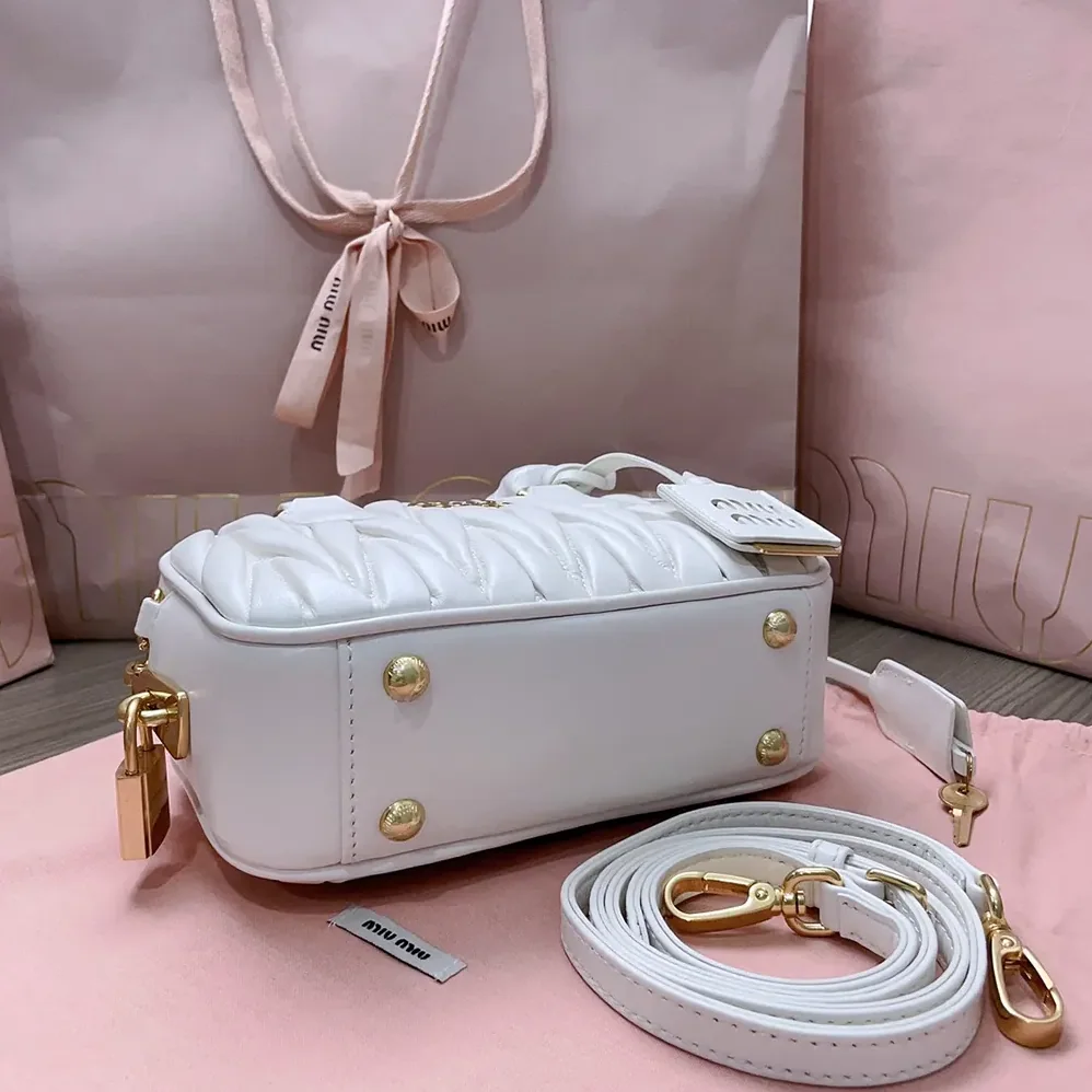 Miu Miu Arcadie Matelassé Nappa Leather Bag for Women in White Miu Miu Arcadie Matelassé Nappa Leather Bag for Women in White