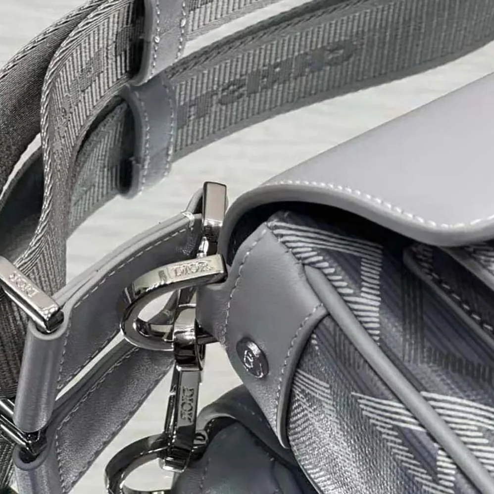 Dior Hit The Road Bag with Strap Dior Gray CD Diamond Canvas and Smooth Calfskin for Men Dior Hit The Road Bag with Strap Dior Gray CD Diamond Canvas and Smooth Calfskin for Men