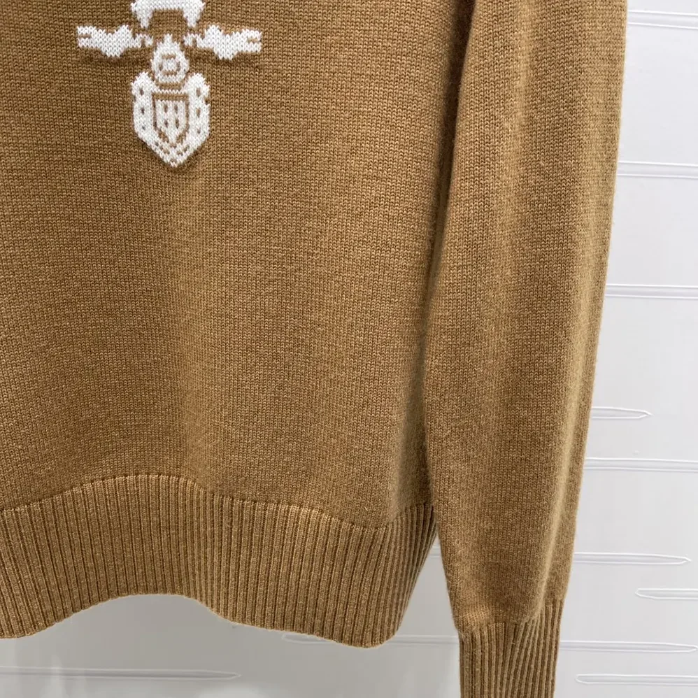 Prada Cashmere And Wool Prada Logo Crew-Neck Sweater for Women in Camel Brown