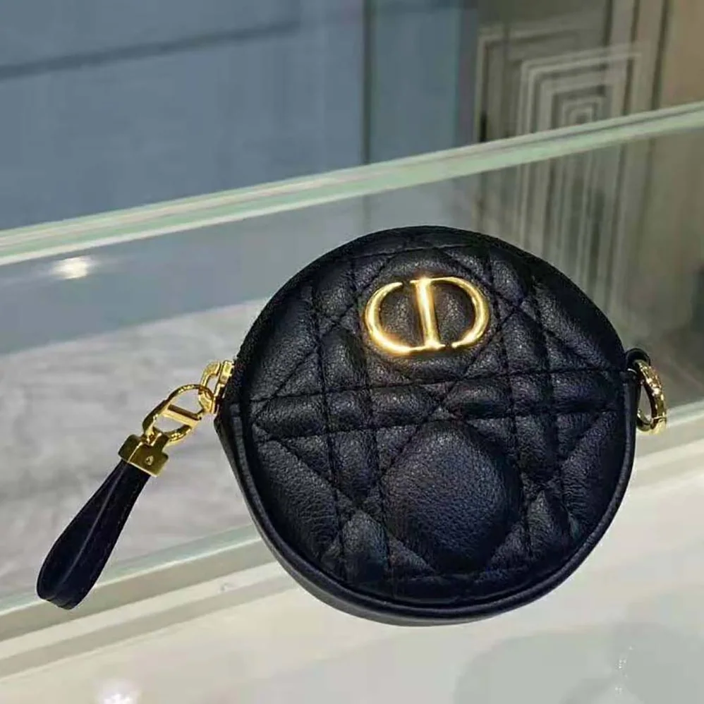 Dior Detachable Dior Caro Round Coin Purse for Women in Black Dior Detachable Dior Caro Round Coin Purse for Women in Black