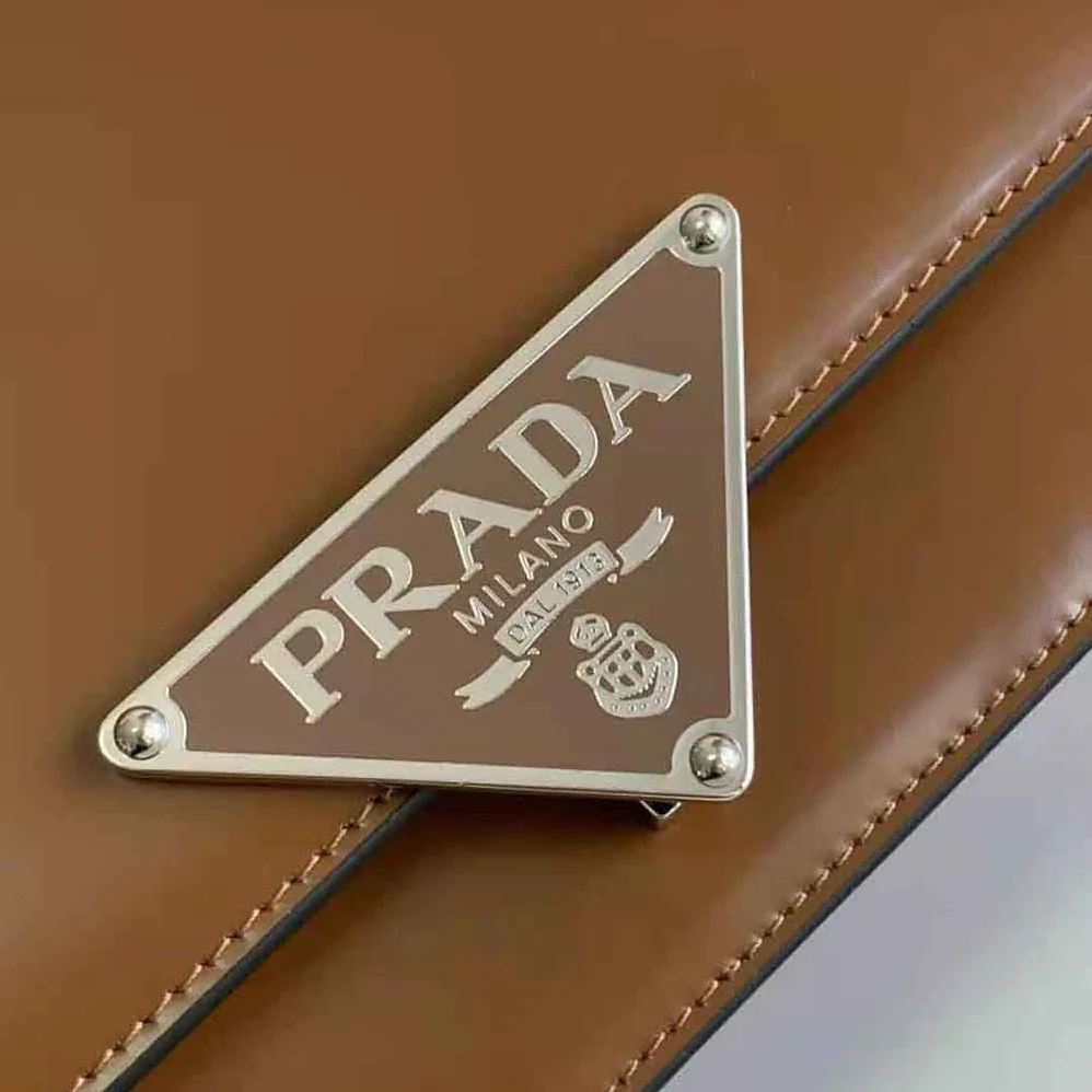 Prada Embleme Brushed-Leather Bag for Women in Brown