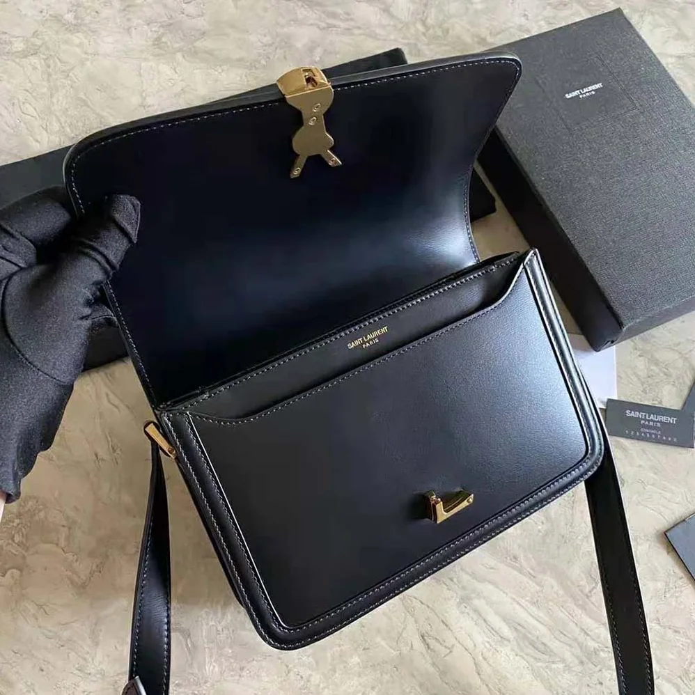 Saint Laurent YSL Solferino Medium Satchel in Box Saint Laurent Leather for Women in Black