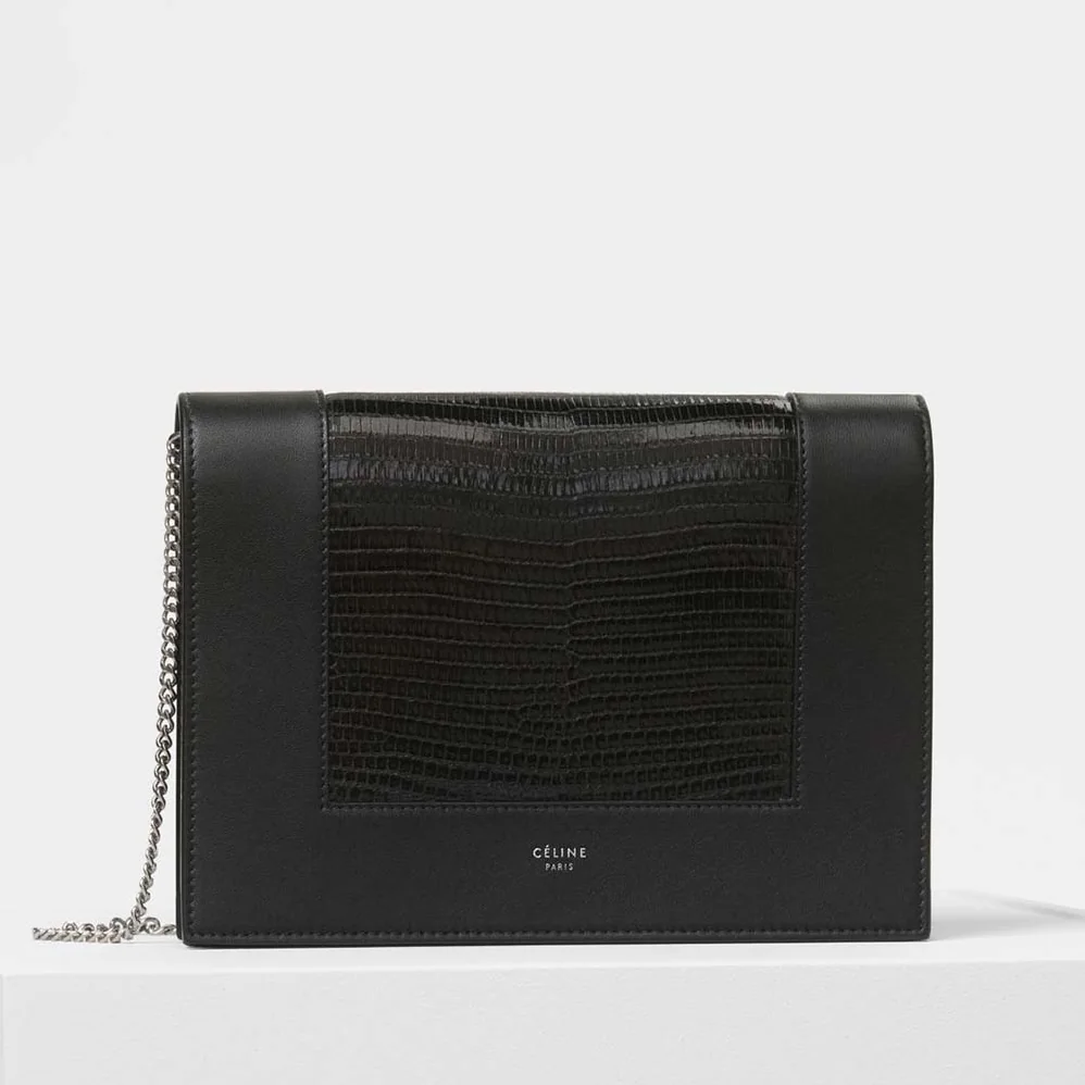 Celine Frame Evening Clutch on Chain in Lizard for Women in Black