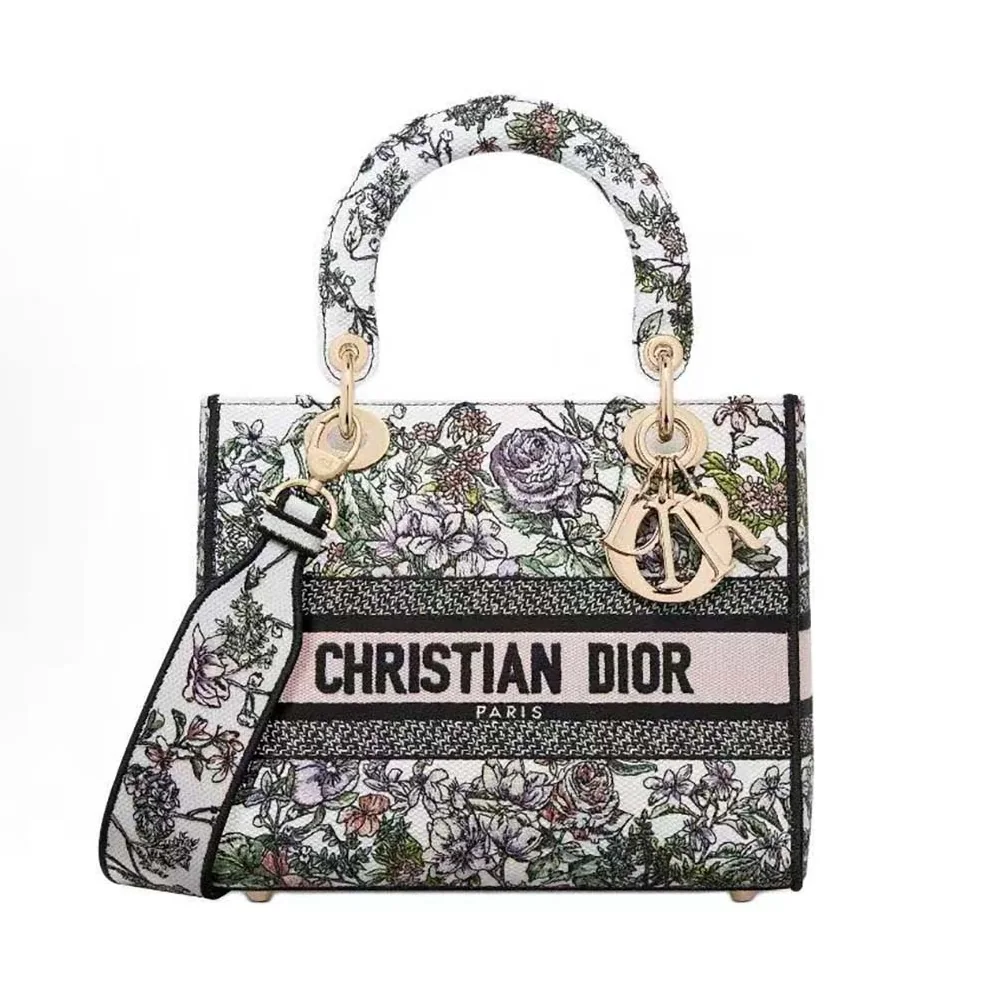 Dior Medium Lady D-Lite Bag White Flowers Constellation Embroidery for Women Dior Medium Lady D-Lite Bag White Flowers Constellation Embroidery for Women