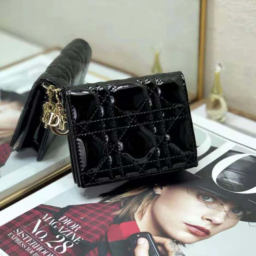 Dior Mini Lady Dior Wallet Patent Cannage Calfskin for Women in Black Dior Mini Lady Dior Wallet Patent Cannage Calfskin for Women in Black