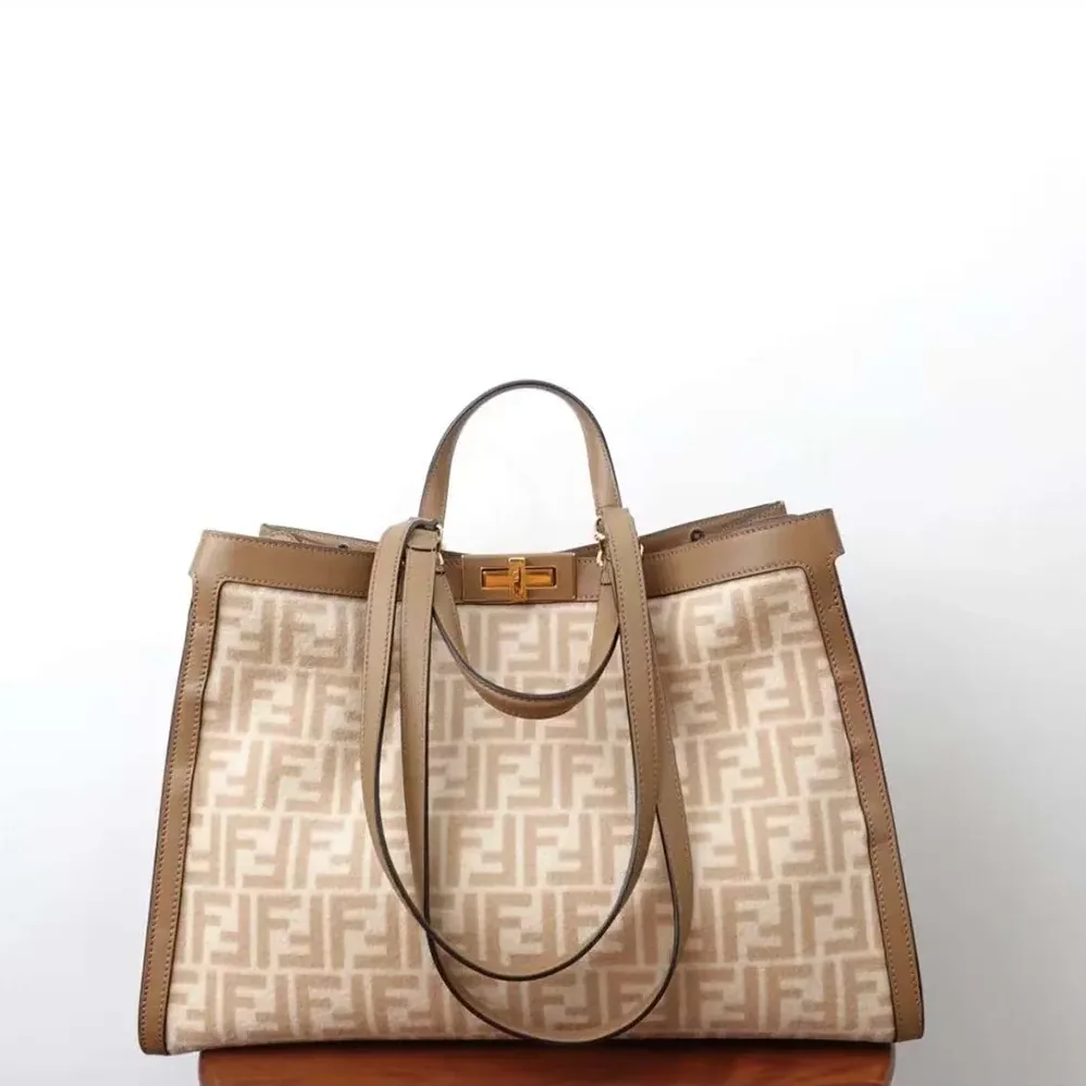 Fendi Peekaboo X-Tote Embroidered Neutral Canvas Bag for Women Fendi Peekaboo X-Tote Embroidered Neutral Canvas Bag for Women