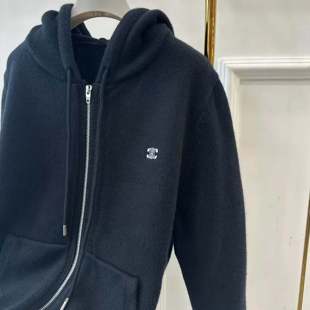 Celine Zipped Hoodie in Cashmere Cotton for Men in Black