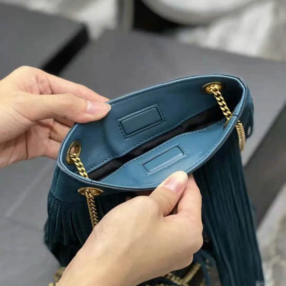 Saint Laurent YSL Grace Small Chain Bag in Suede for Women in Blue Saint Laurent YSL Grace Small Chain Bag in Suede for Women in Blue