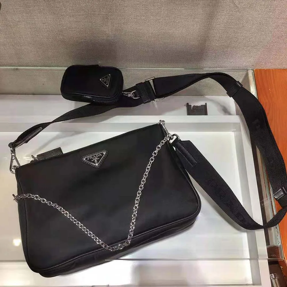 Prada Nylon and Saffiano Leather Bag with Strap for Men in Black Prada Nylon and Saffiano Leather Bag with Strap for Men in Black