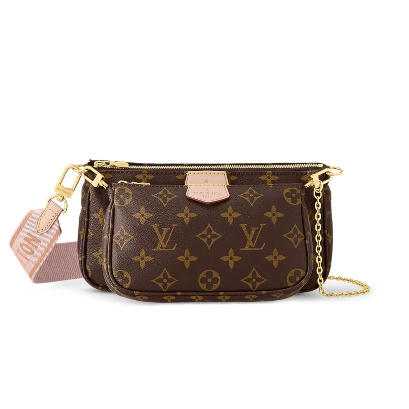 Louis Vuitton Multi Pochette Accessoire Shoulder Bag / Pink Monogram Canvas Gold Hardware Louis Vuitton Multi Pochette Accessoire Shoulder Bag / Pink Monogram Canvas Gold Hardware