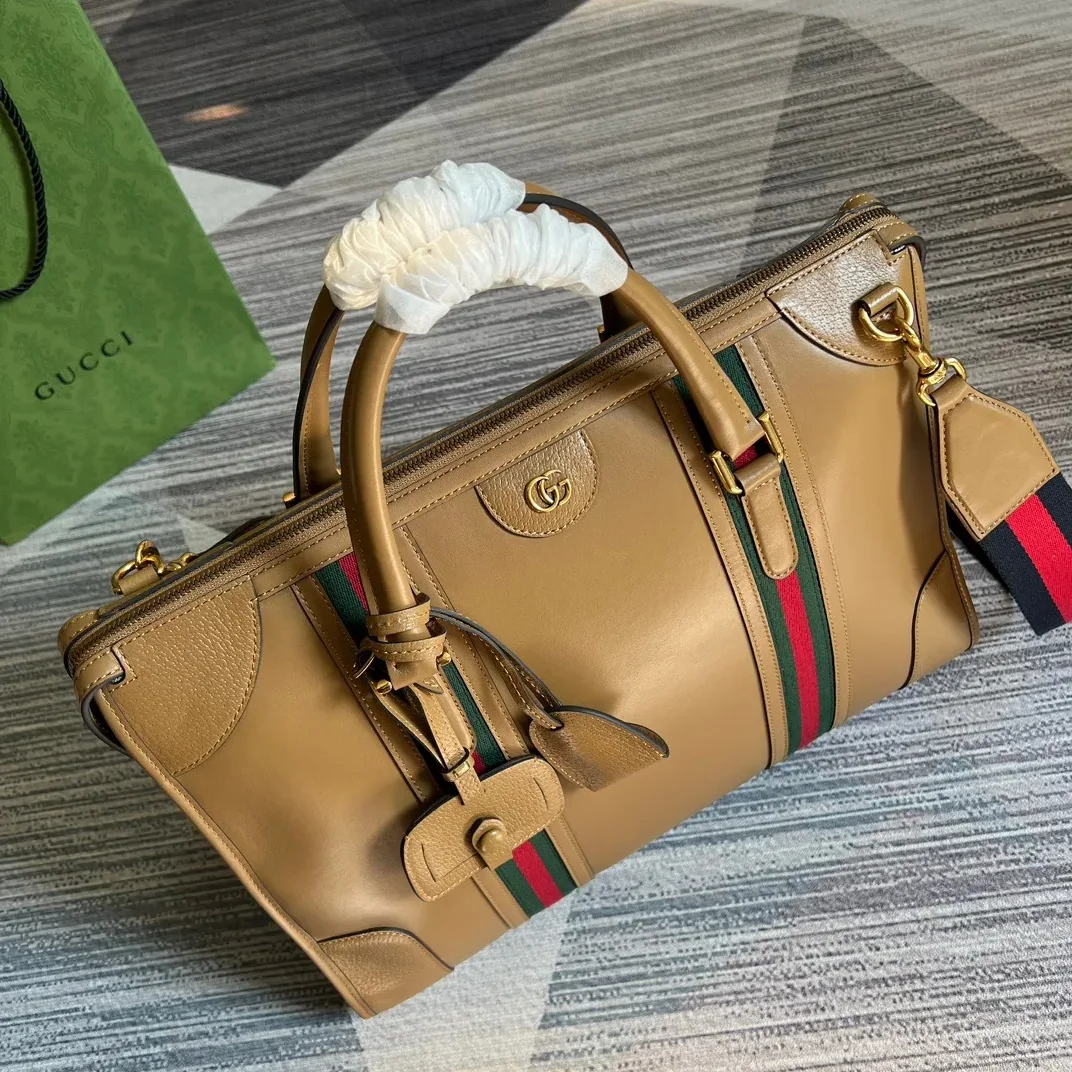 Large Bauletto Top Handle Bag With Double G Grey in Brown / Large Bauletto Top Handle Bag With Double G Grey in Brown /