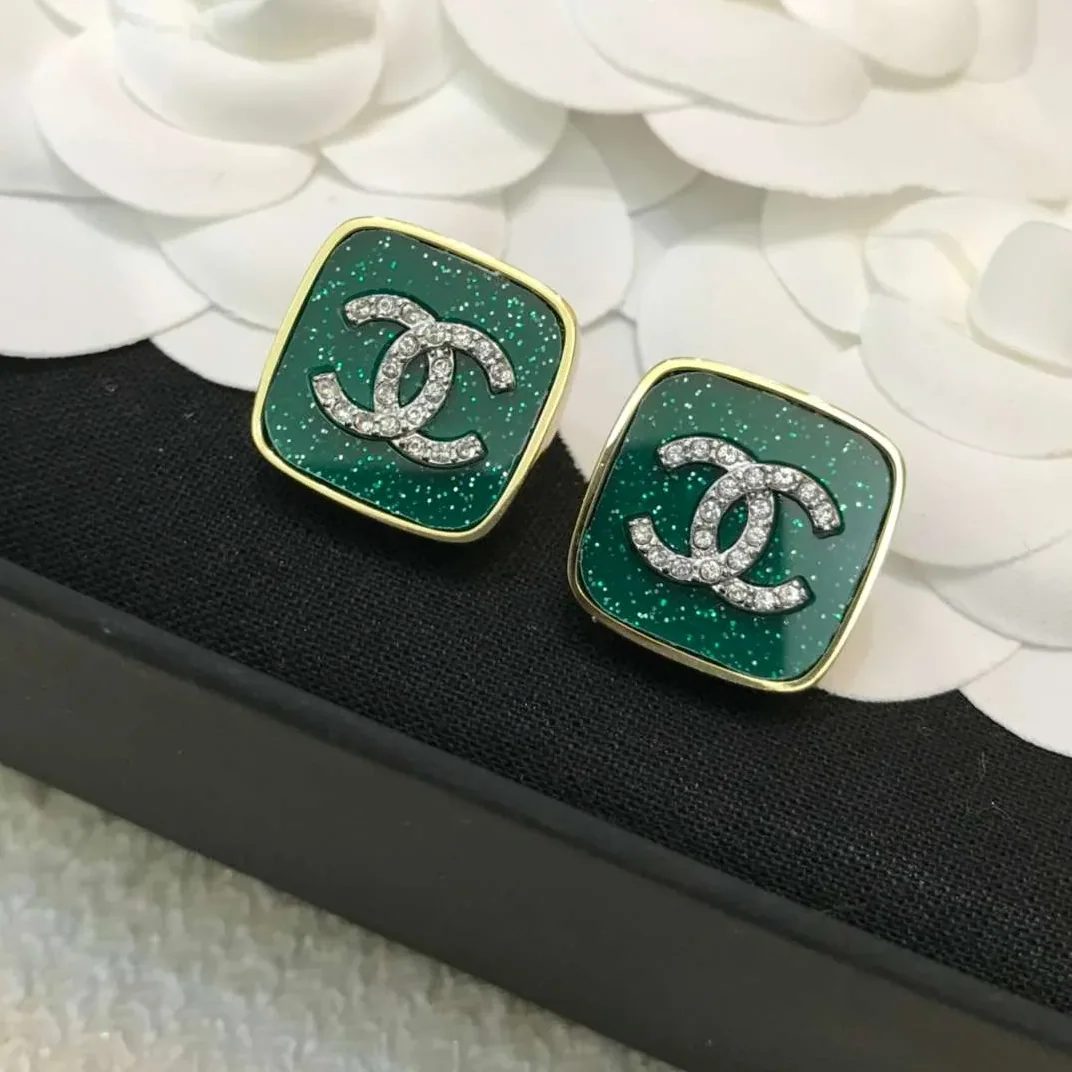Chanel CC Stud Earrings Green Chanel CC Stud Earrings Green