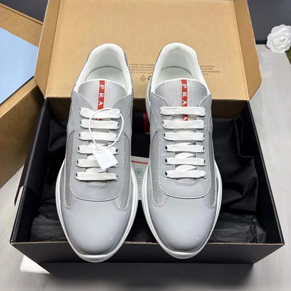 Prada America'S Cup Metallic Leather And Bike Fabric Sneakers for Unisex in Silver Prada America'S Cup Metallic Leather And Bike Fabric Sneakers for Unisex in Silver