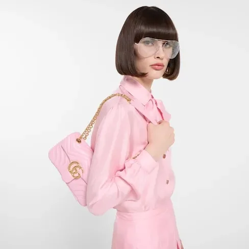 Gucci Marmont Small Shoulder Bag in Light Pink Gold Hardware