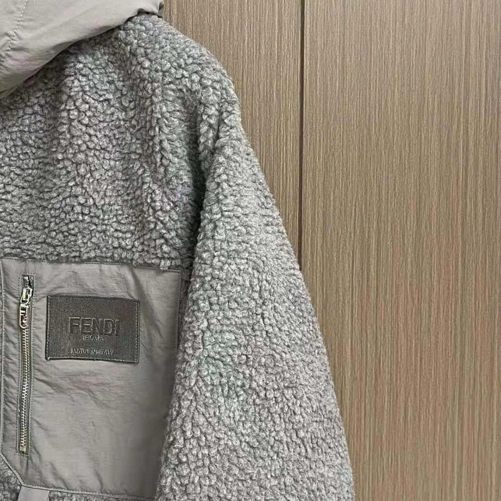 Fendi Blouson Gray Teddy Sweatshirt-FW1288AQMNF1MU3 for Men